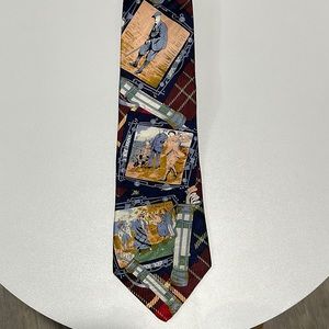 Museum Artifacts all silk neck tie vintage scene golf club golf player